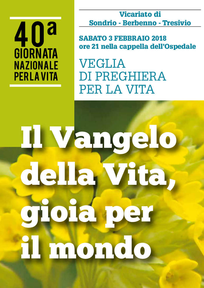 Sabato 3 febbraio 2018: Veglia di preghiera per la vita